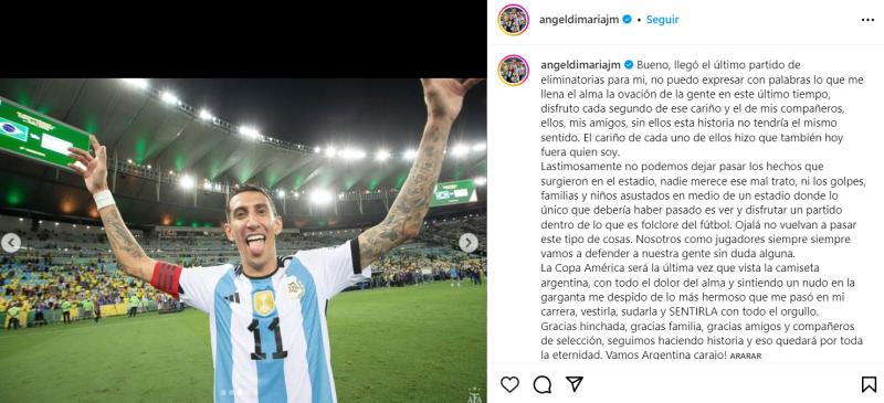Ángel Di María confirmó su retiro se la selección argentina con una emotiva carta.
