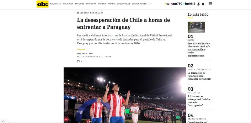 Captura - Medios paraguayos calentaron la previa ante Chile.