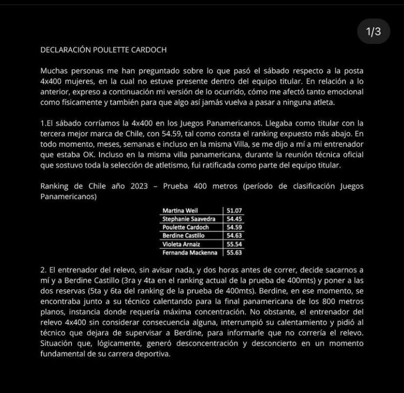 Poulette Cardoch se descarga por lo ocurrido en Santiago 2023