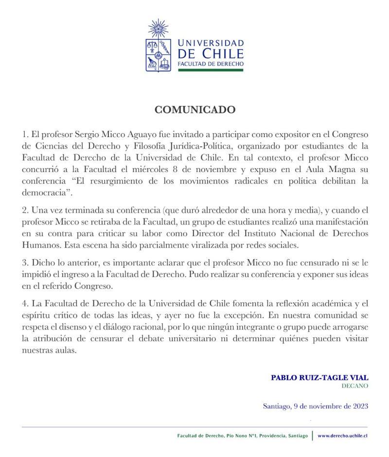 X - Universidad de Chile reacciona a "funa" a Sergio Micco