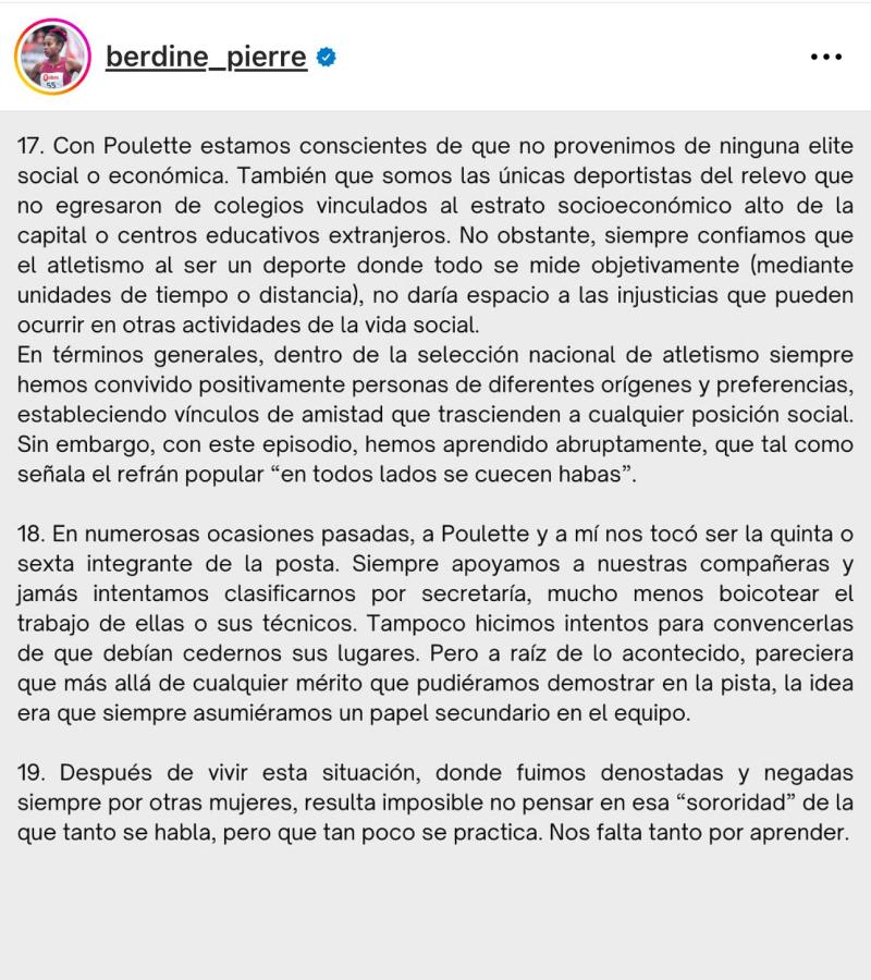 La denuncia de Berdine Castillo en medio del escándalo que se destapó en el equipo chileno de relevo en Santiago 2023.