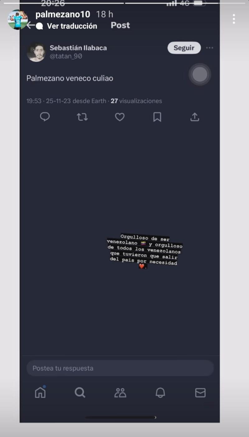 Brayan Palmezano denunció ataques xenófobos de hinchas de la UC / Foto: Captura