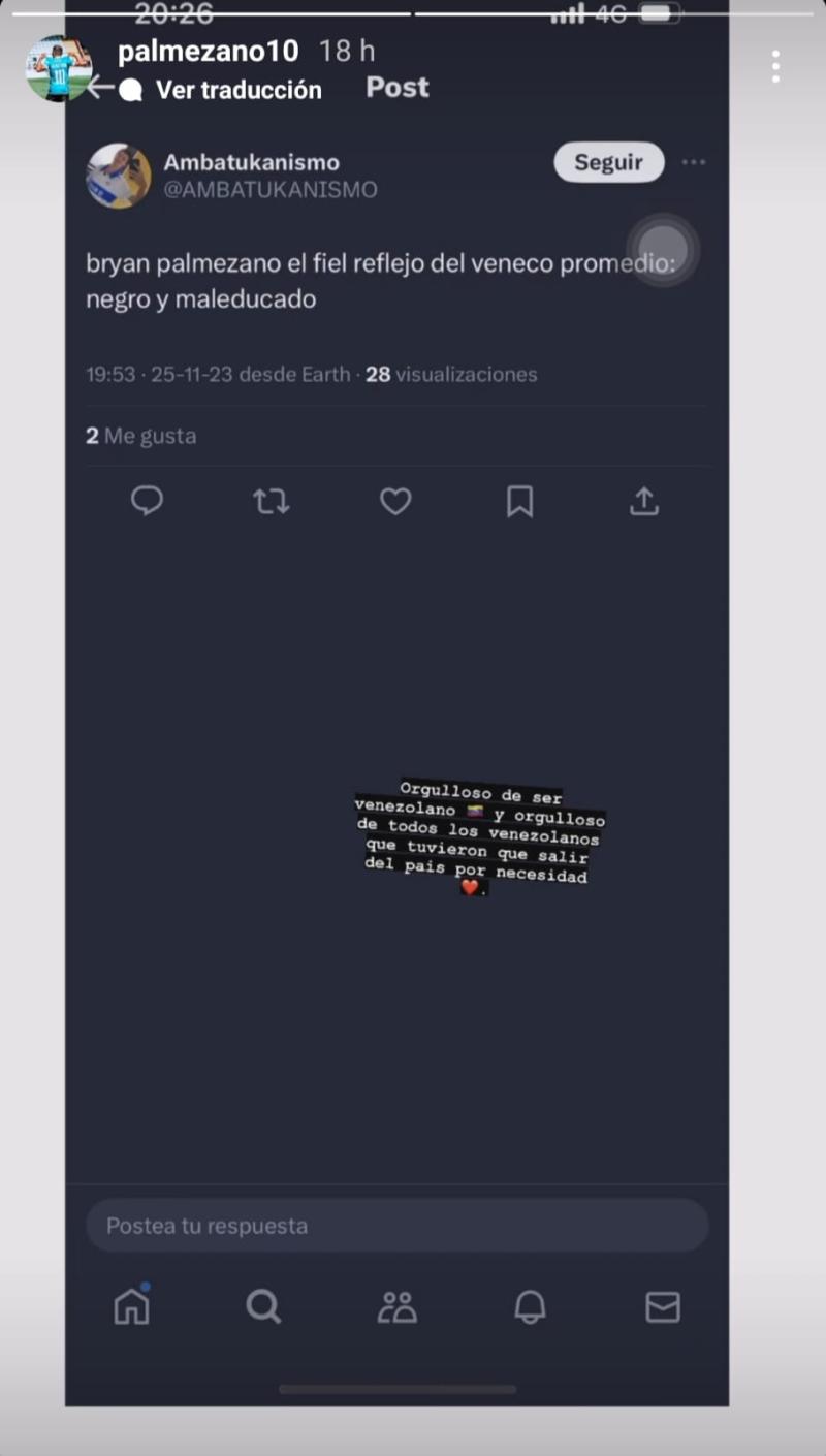 Brayan Palmezano denunció ataques xenófobos de hinchas de la UC / Foto: Captura