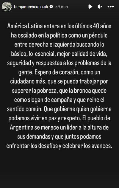 Instagram - La reflexión de Benjamín Vicuña por el triunfo de Javier Milei