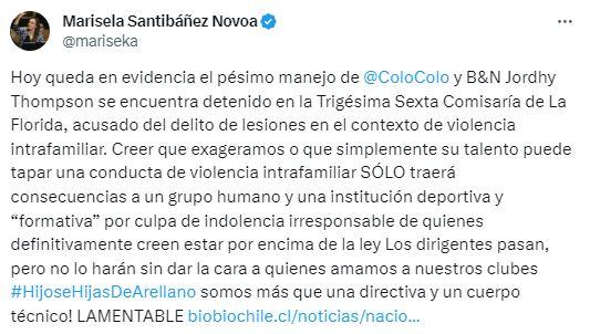 X - Marisela Santibáñez reacciona a detención de Jordhy Thompson