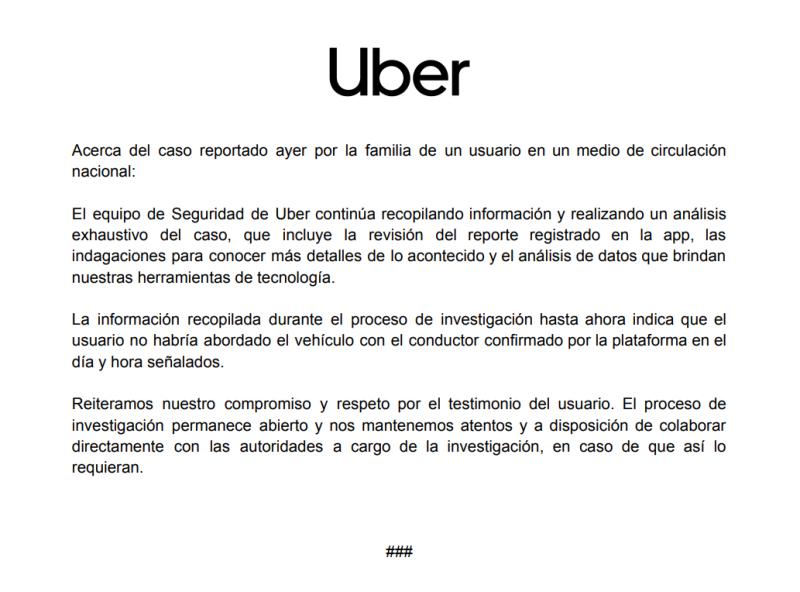 Comunicado Uber