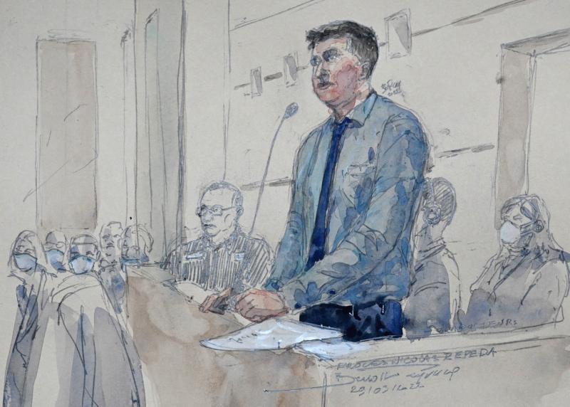 Dibujo de Nicolás Zepeda durante primer juicio en Francia - AFP, archivo