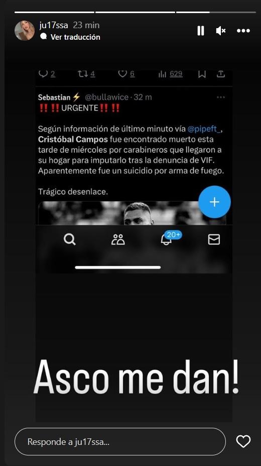 Hermana de Cristóbal Campos explota tras darse a conocer la denuncia contra el arquero. Imagen: Pantallazo.