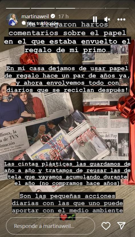 Martina Weil se defendió de las críticas por envolver regalos con papel de diario. (Instagram)