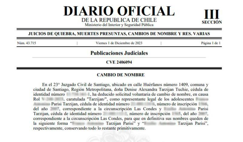 Expareja de Parisi pide cambio de orden de apellidos de hijos en común