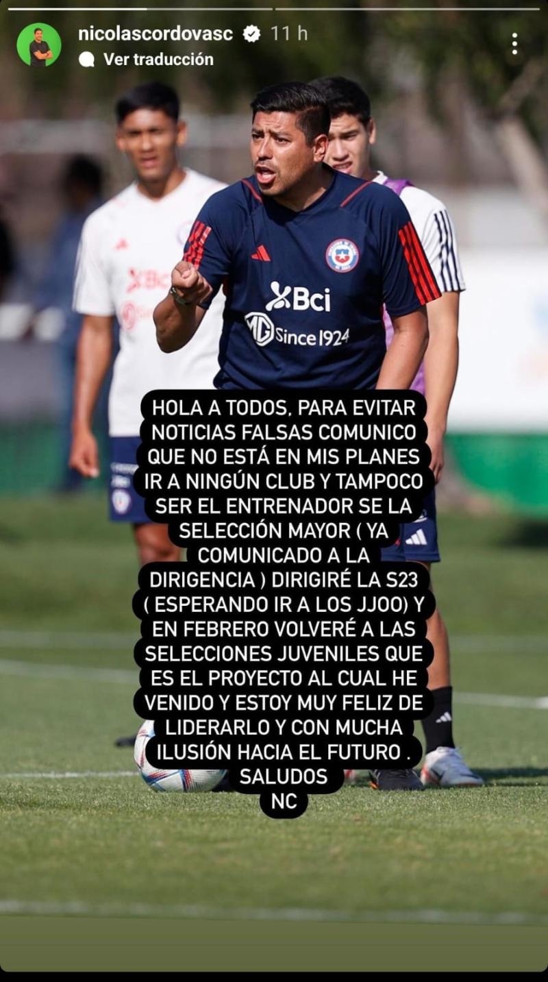 Nicolás Córdova aclaró los rumores sobre su futuro tras sonar en Colo Colo y la Roja adulta. / Foto: Instagram