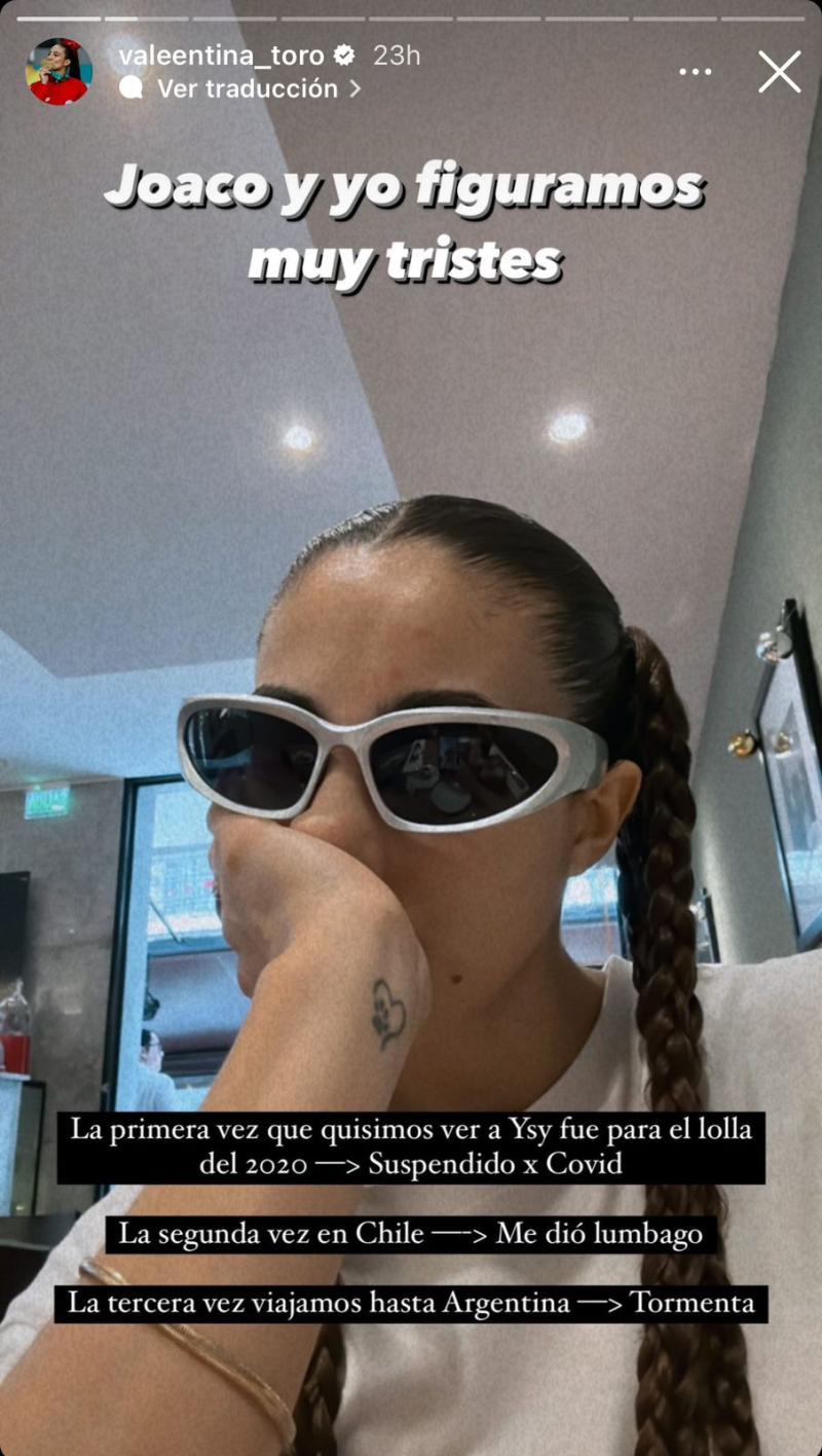 Valentina Toro no pudo disfrutar del show de Ysy A - Créditos: Instagram