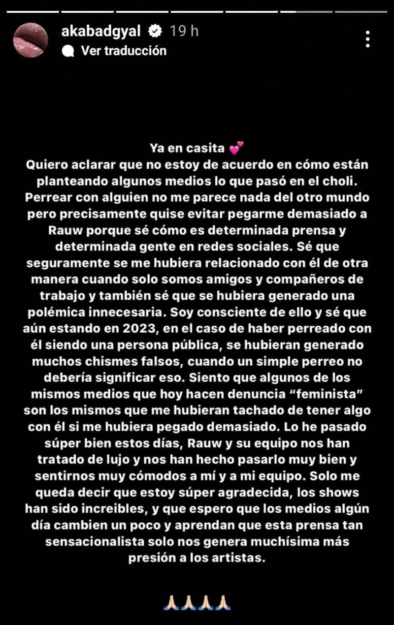 Captura - Comunicado de Bad Gyal.