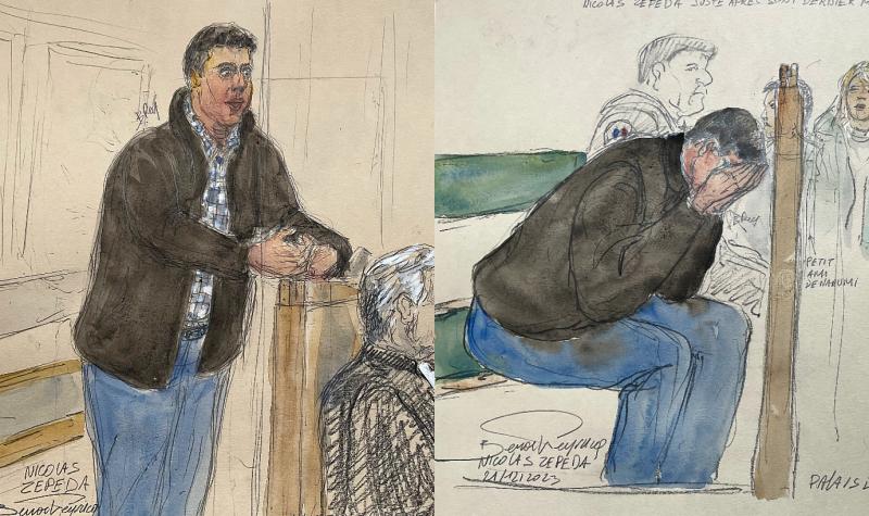 Dibujo de Nicolás Zepeda cuando se lee sentencia en su contra - AFP