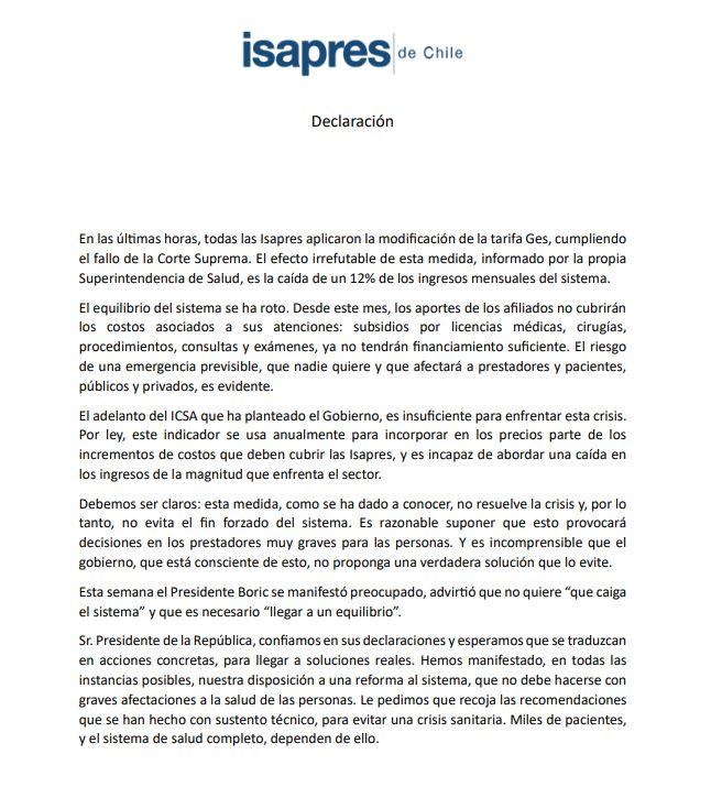 Isapres inician rebajas de la tarifa GES y critican al gobierno: "El equilibrio del sistema se ha roto"