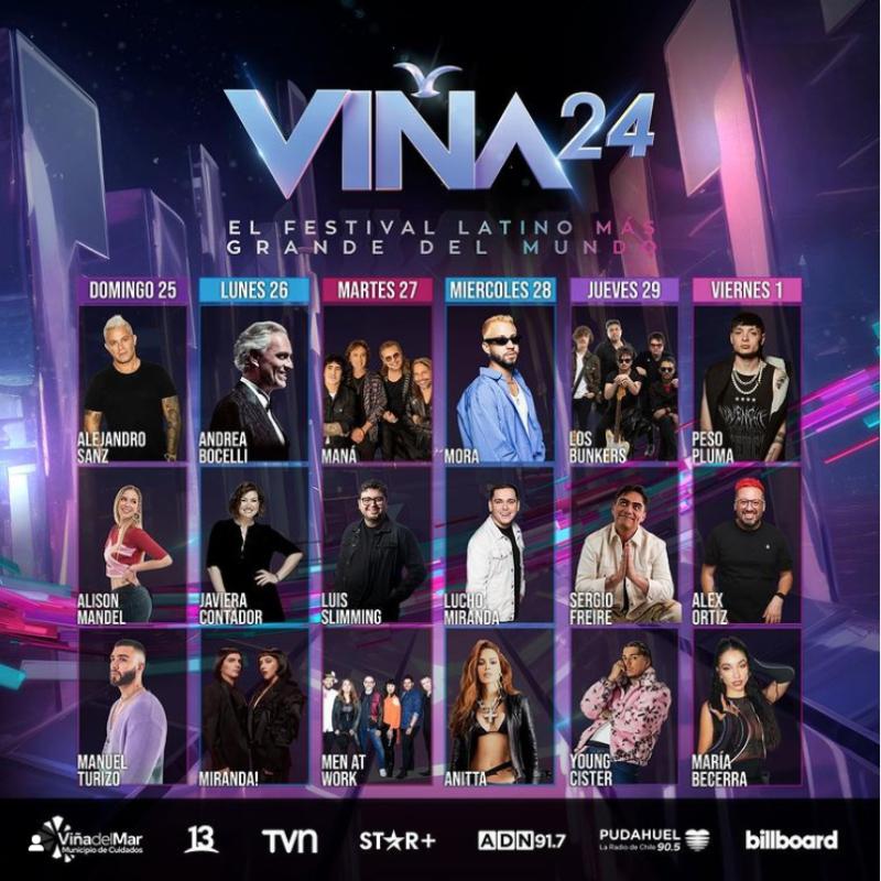 Festival de Viña 2024 - Parrilla completa del certamen.