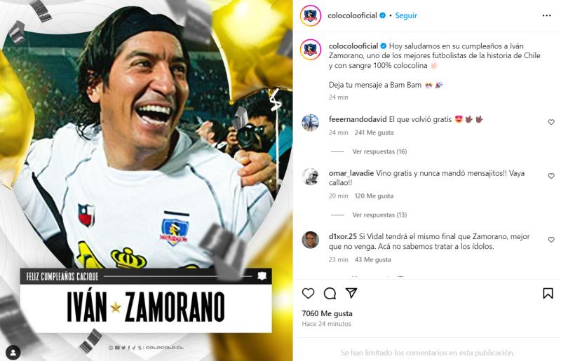 Hinchas de Colo Colo enrostraron gesto de Zamorano a Arturo Vidal. / Foto: Instagram