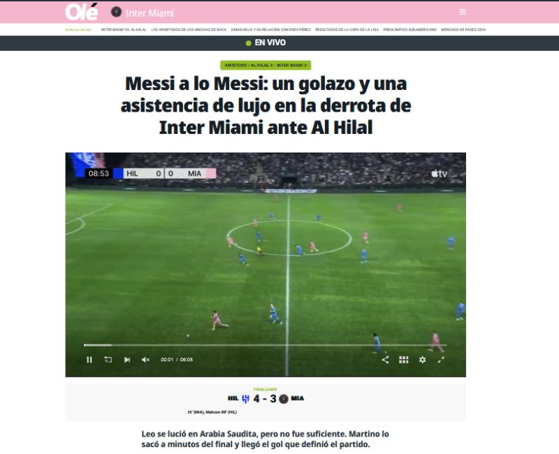 Así reaccionó la prensa argentina ante el "golazo" de Lionel Messi / Captura Diario Olé