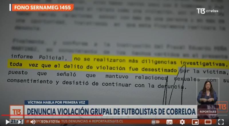 T13 - Joven denuncia violación grupal de futbolistas de Cobreloa