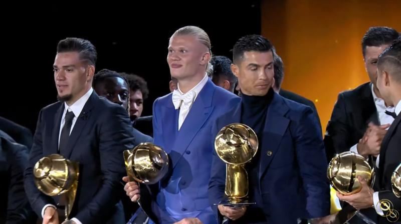 Cristiano y Haaland en los premios entregados en Dubaí / Captura