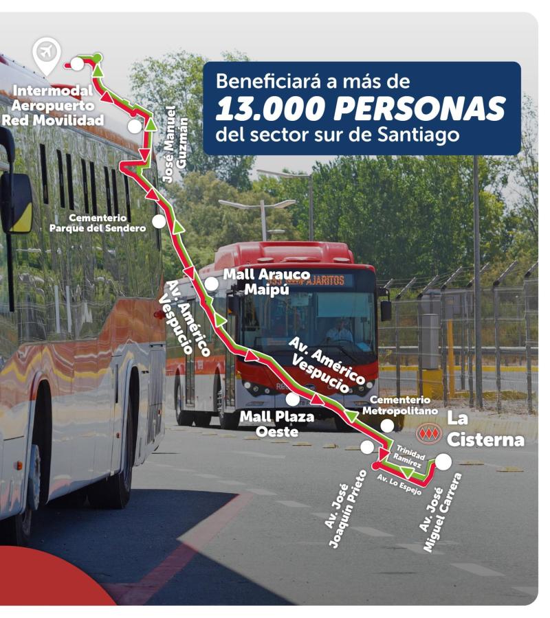 X @DTPMet - Nuevo recorrido del bus RED al Aeropuerto de Santiago