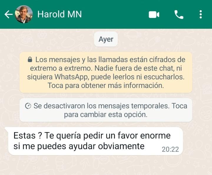 Desde el Whatsapp de Harold Mayne-Nicholls contactaron a un miembro del equipo de Deportes13. / Foto: Captura