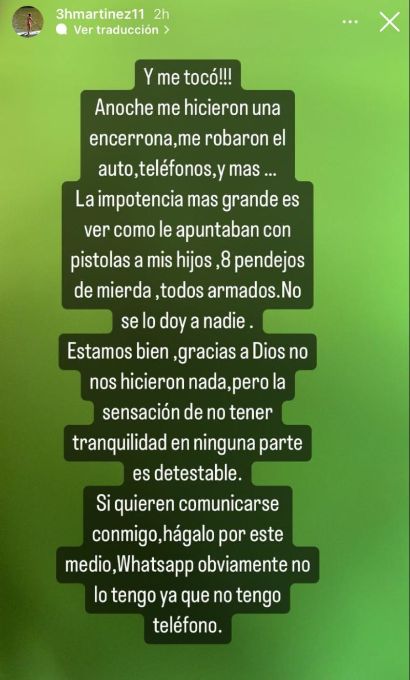 Hans Martínez, ex defensa de la UC, sufrió una encerrona - Crédito: Instagram @3hmartinez11