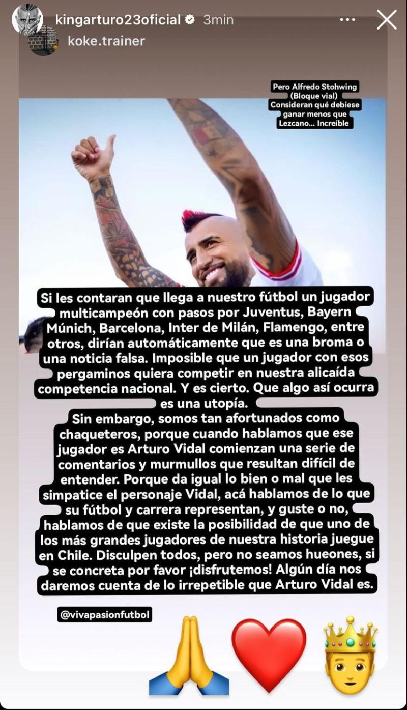 La publicación de Arturo Vidal - Crédito: Instagram @kingarturo23oficial