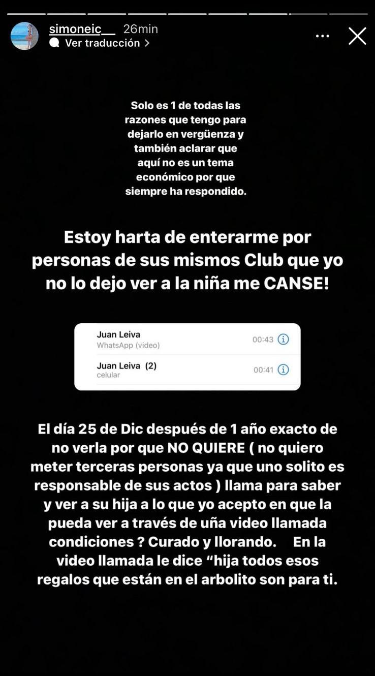 Esta es la publicación de compartió Simone Isabel, ex pareja de Juan Leiva - Créditos: Instagram