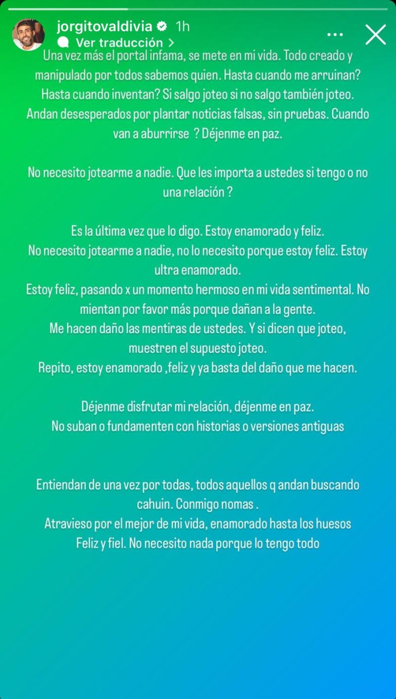 Instagram - El descargo de Jorge Valdivia