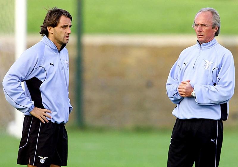 Sven-Göran Eriksson junto a Roberto Mancini en su paso por la Lazio. / AFP