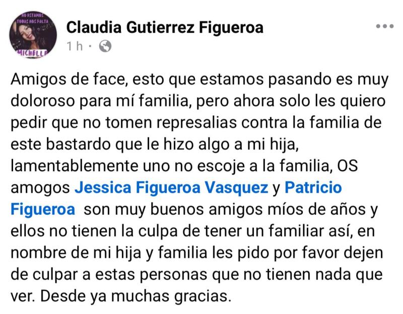 La madre de Michelle Silva envió mensaje por Facebook