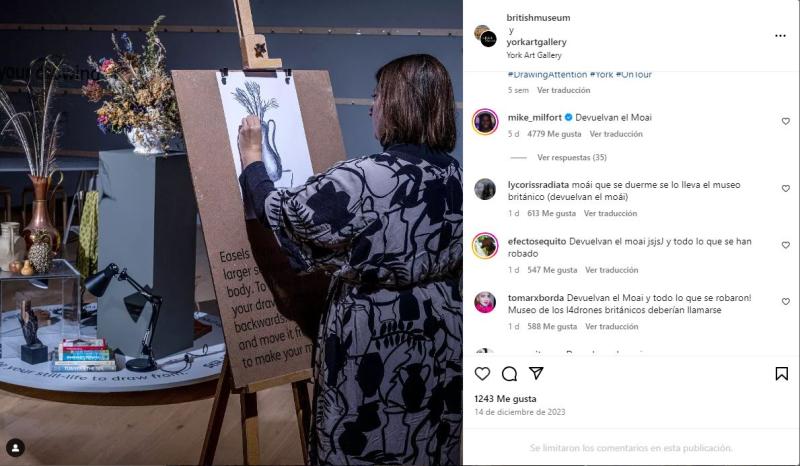 Instagram Museo Británico - Chilenos reclaman moai