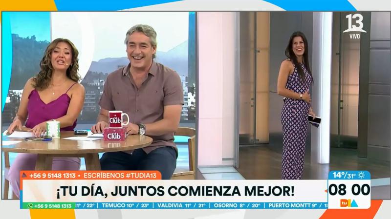 Canal 13 - Natalia López mostrando su pancita de embarazada