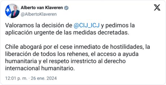Cancillería valoró fallo de La Haya que ordena a Israel impedir cualquier posible acto de "genocidio" en Gaza