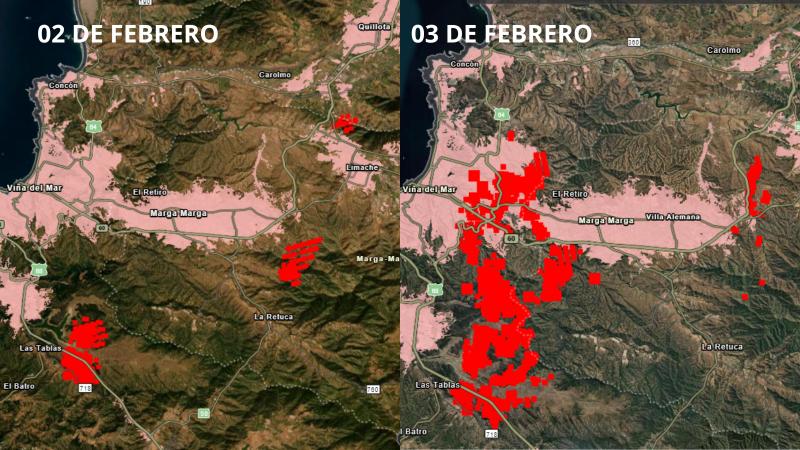Imágenes satelitales del incendios forestales