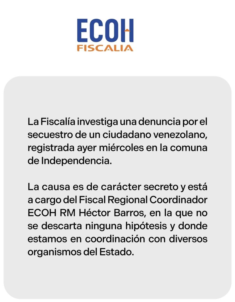 Comunicado de Fiscalía por secuestro de ex militar venezolano