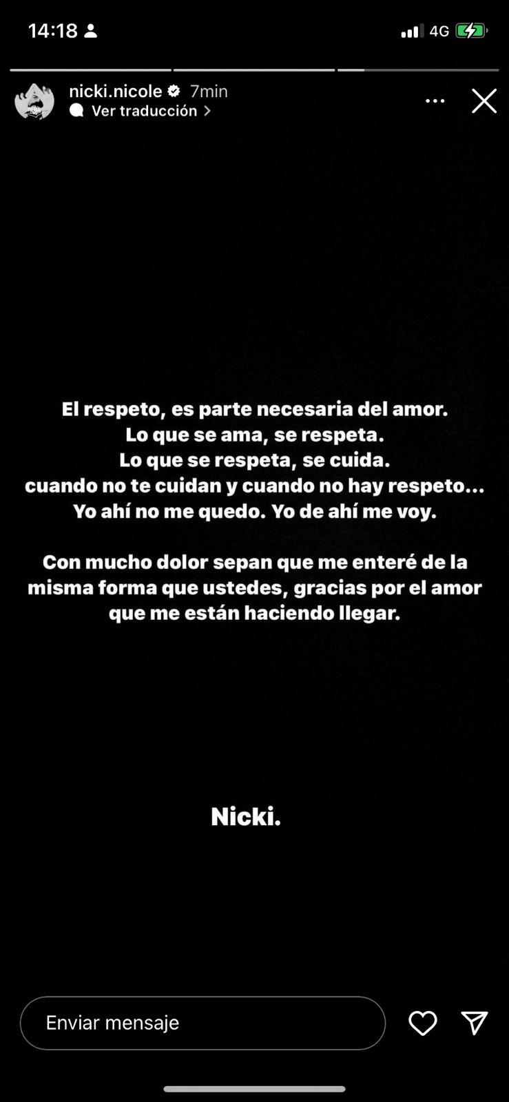 Instagram - Nicki Nicole confirma quiebre con Peso Pluma