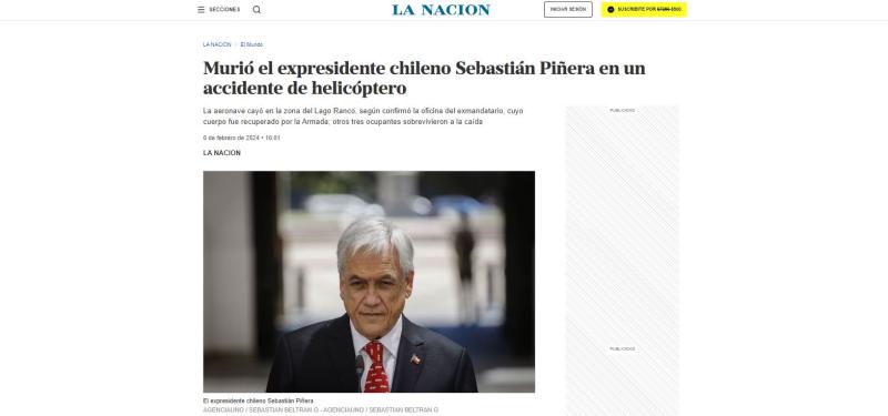 Captura - Así reaccionó La Nación por la muerte de Sebastián Piñera