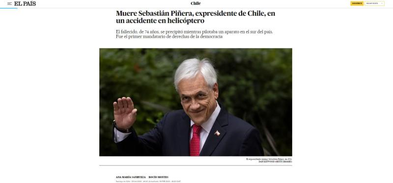 Captura - Así reaccionó El País por la muerte de Sebastián Piñera