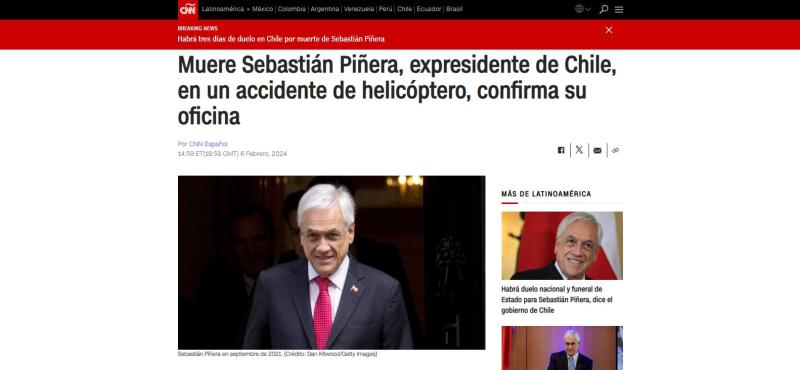 Captura - Así reaccionó CNN por la muerte de Sebastián Piñera