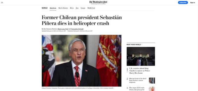 Captura - Así reaccionó The Washington Post por la muerte de Sebastián Piñera