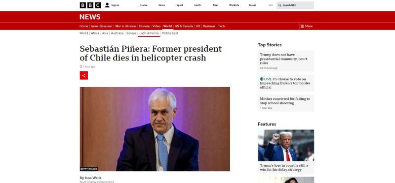 Captura - Así reaccionó BBC News por la muerte de Sebastián Piñera