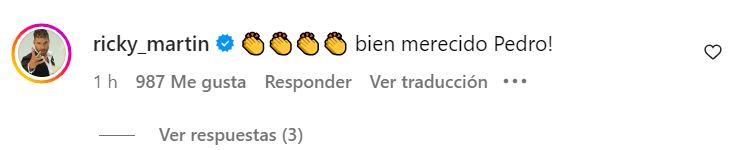 Instagram - Ricky Martin felicitó a Pedro Pascal en Instagram