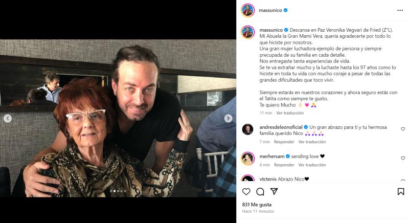 Nicolás Massú despidió a su fallecida abuela con un emotivo mensaje. / Foto: @massunico