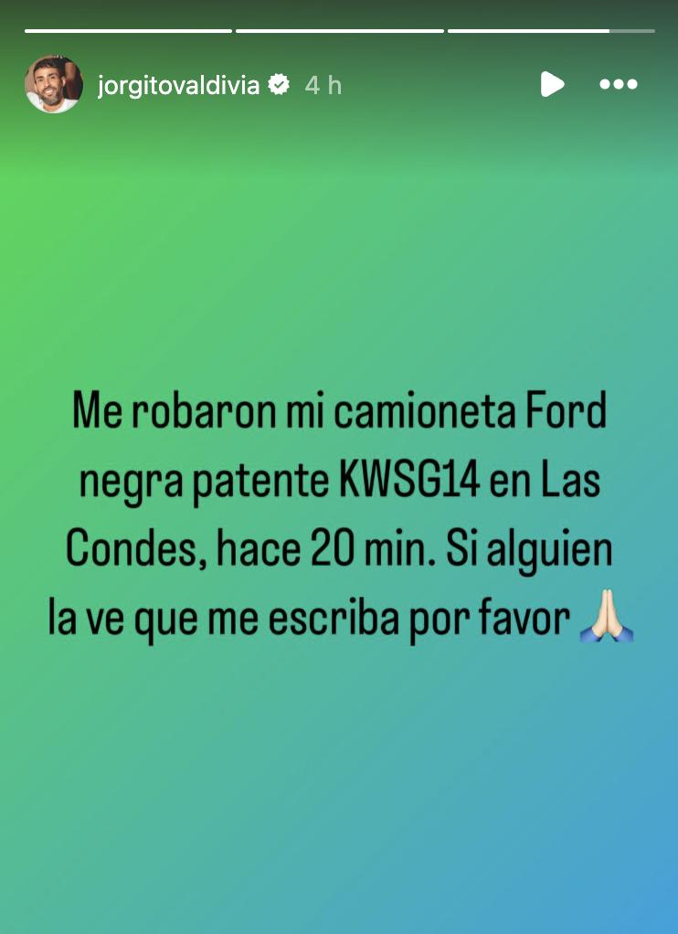 Jorge Valdivia acusa el robo de su camioneta en Las Condes