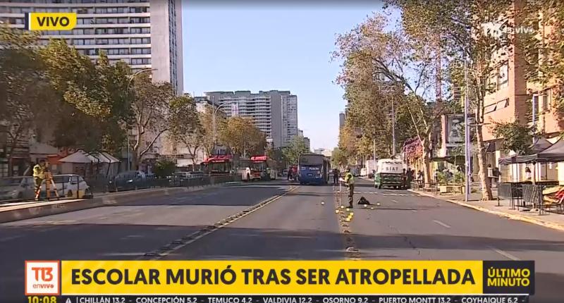 T13 - Escolar de 14 años murió atropellada en el centro de Santiago