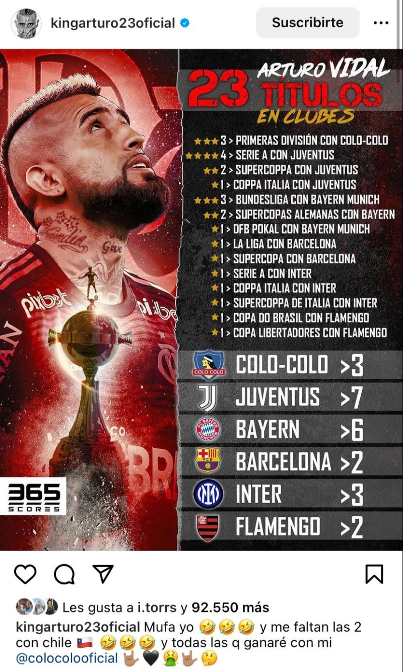 La respuesta de Arturo Vidal a sus detractores - Crédito: Instagram