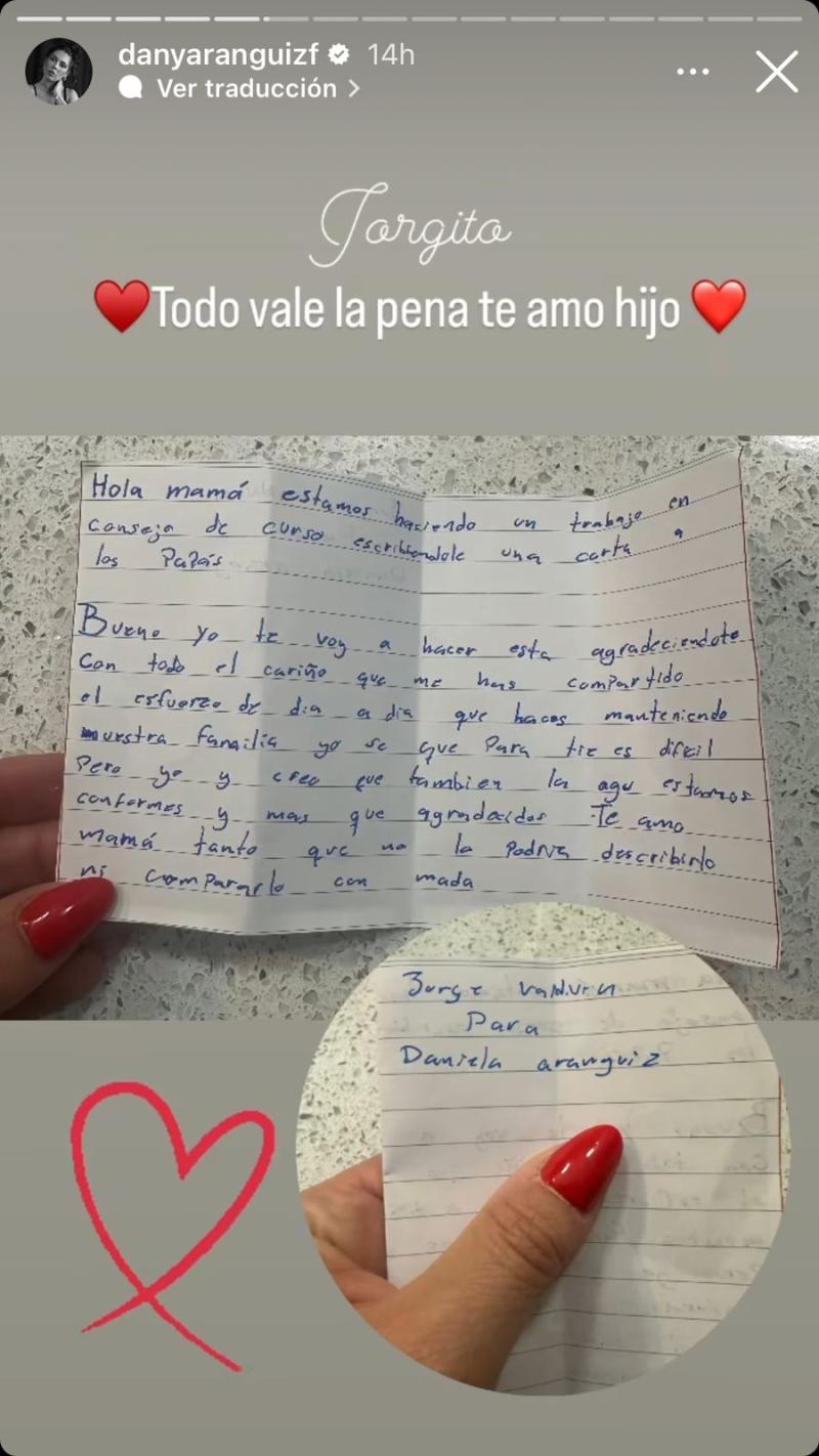 Instagram - Carta que le hizo Jorgito a Daniela Aránguiz