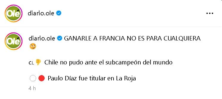 La polémica publicación de Olé sobre la Roja - Créditos: Captura